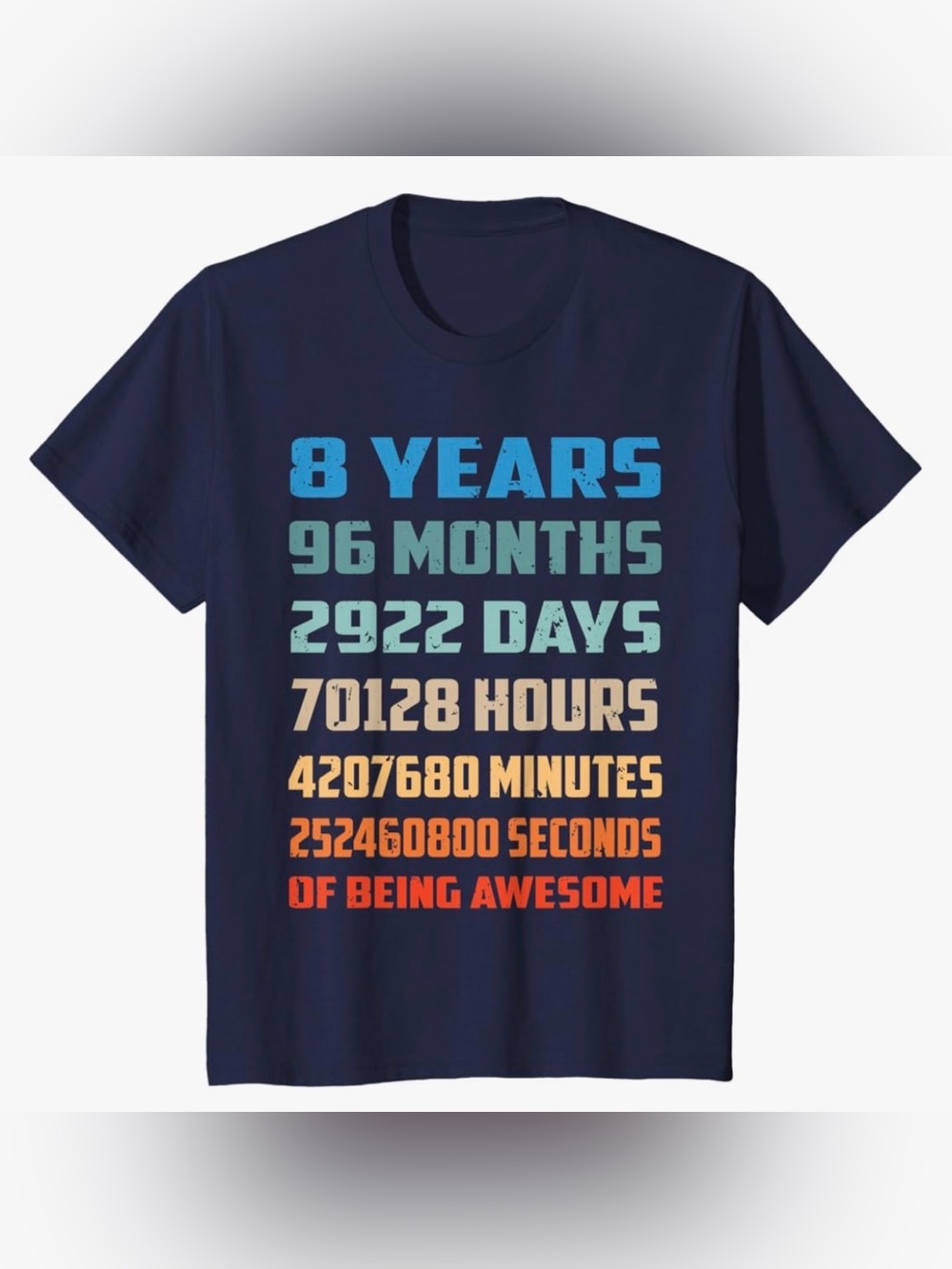 KIDS 8 Year Old Birthday Cotton T-Shirt - Navy Blue - S
